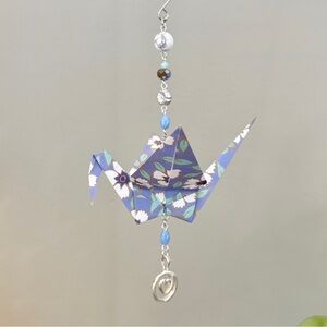 Origami Ornament #2424 - Large Crane with Heart Pendant